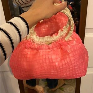 Desmo pink textured handbag w/ rope woven handles